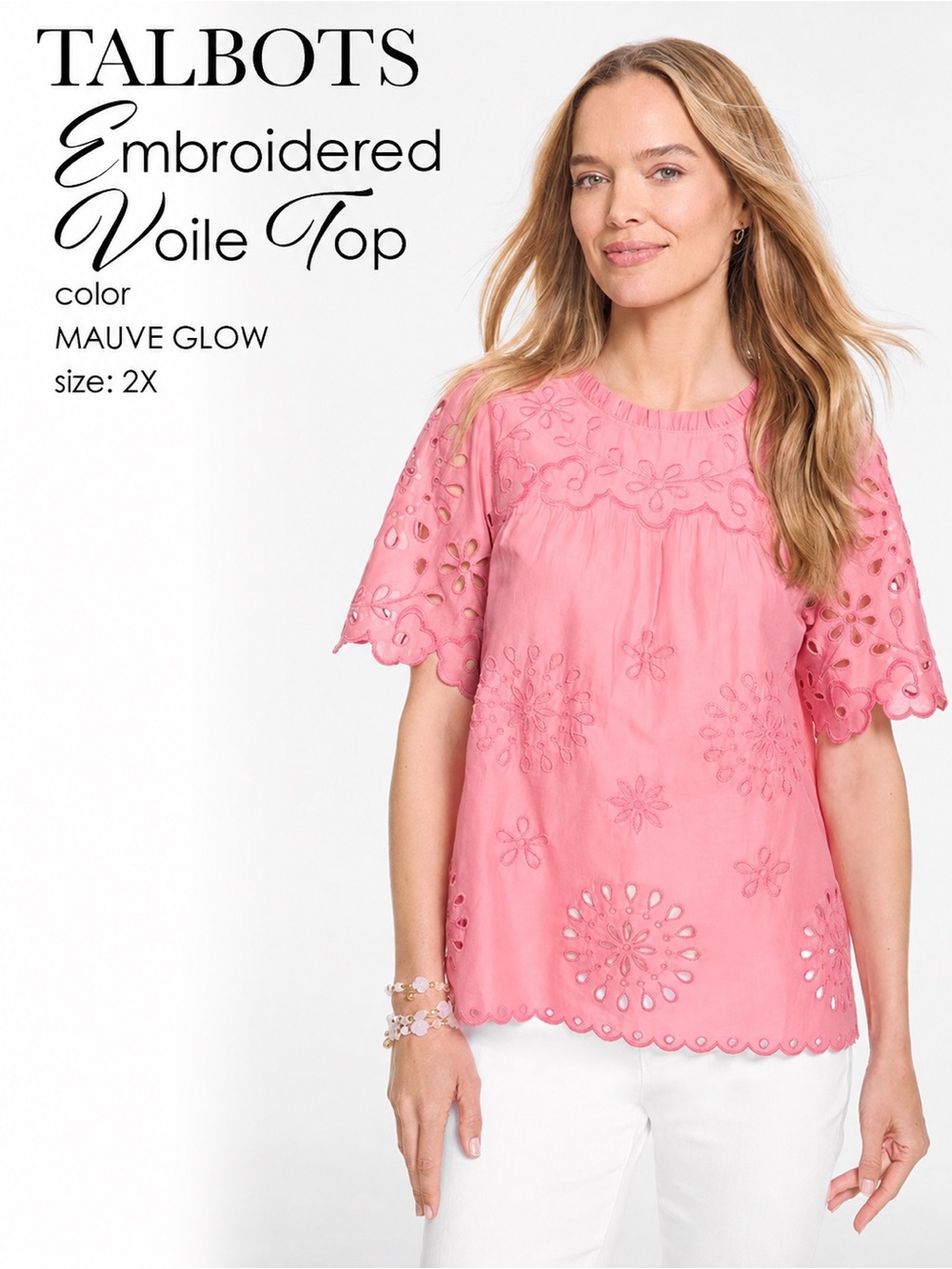 Talbots Mauve Glow Embroidered Voile Blouse